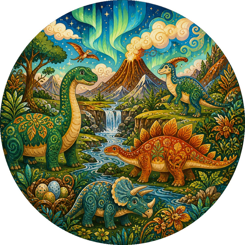 Aurora Friendly Dinosaur Valley Round Puzzle - puzzle artwork