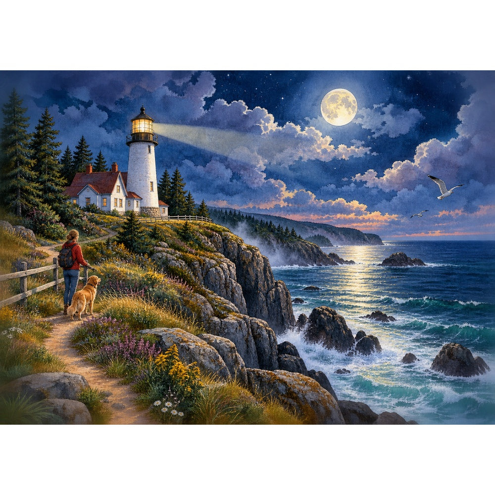 Moonlit Coastal Cliffs Landscape Puzzle - puzzle artwork