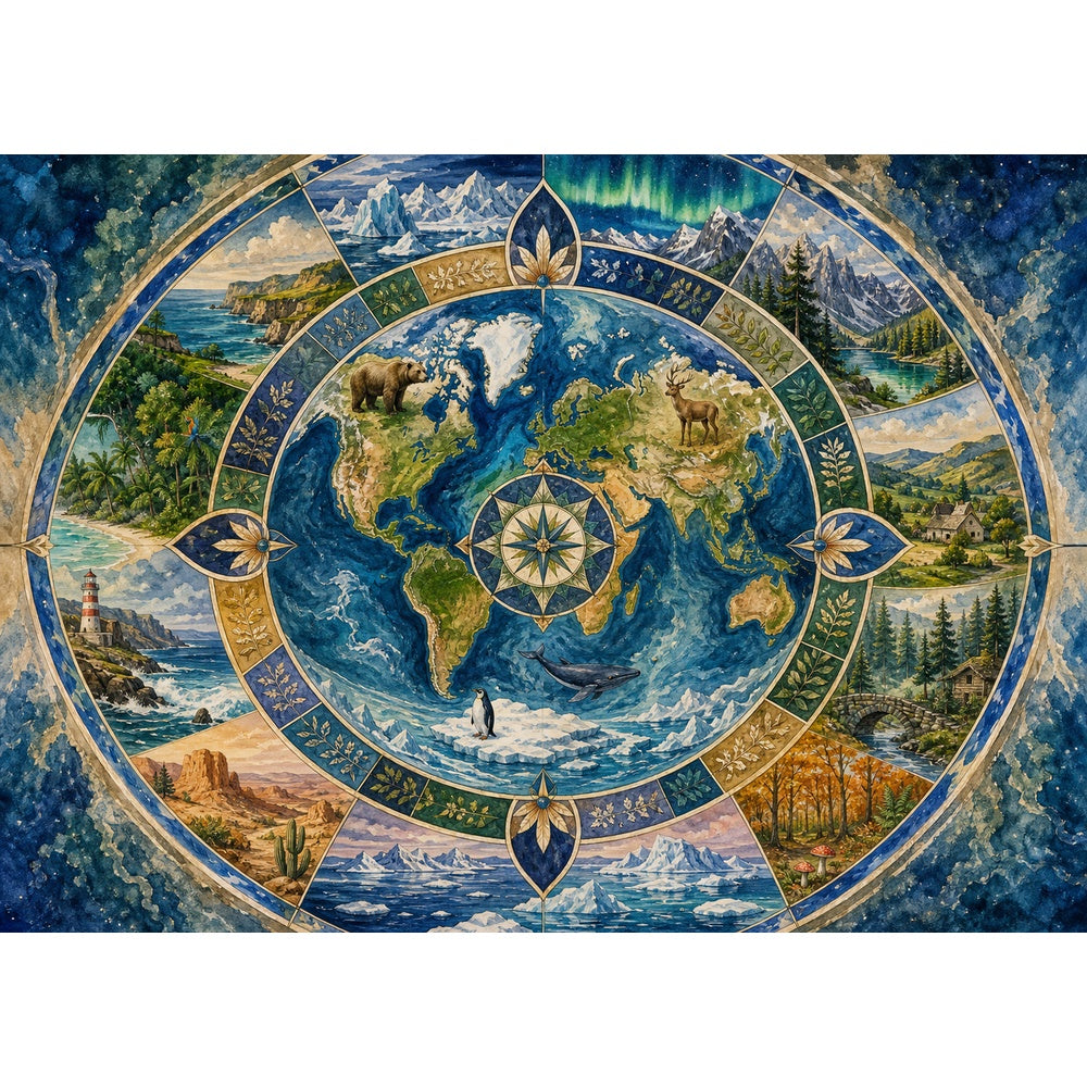 Story Rich World Habitat Map Mandala Ornamental Landscape Puzzle - puzzle artwork