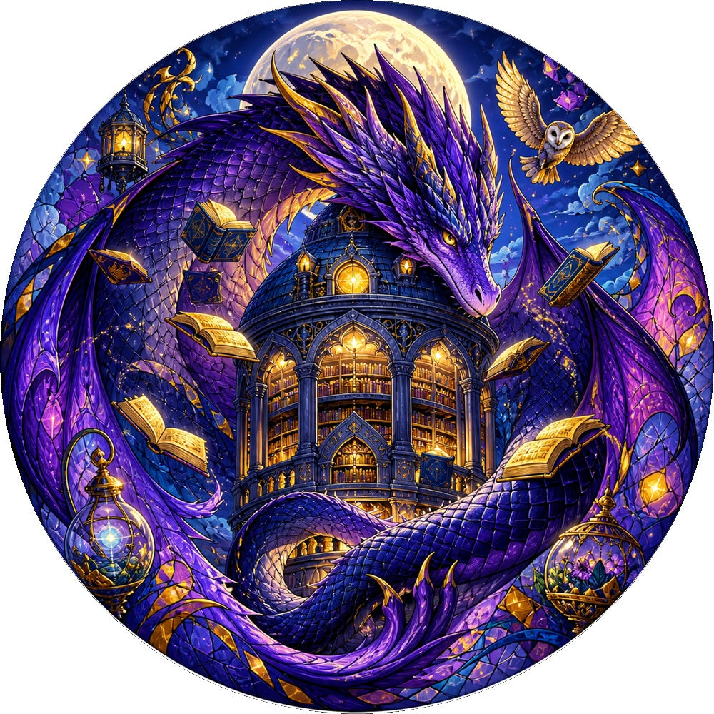 Twilight Dragon Library Moon Round Puzzle - puzzle artwork