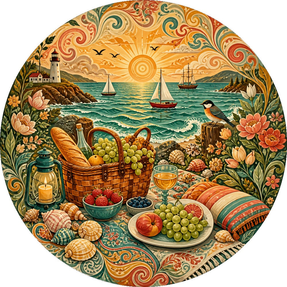 Aurora Coastal Picnic Feast Round Puzzle - puzzle artwork