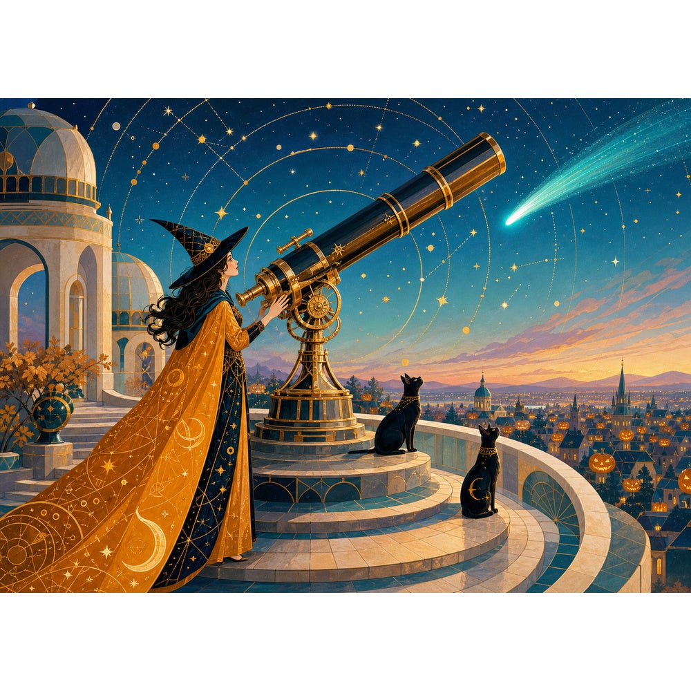 Art Deco Witch Observatory 1000 Piece Puzzle - puzzle artwork