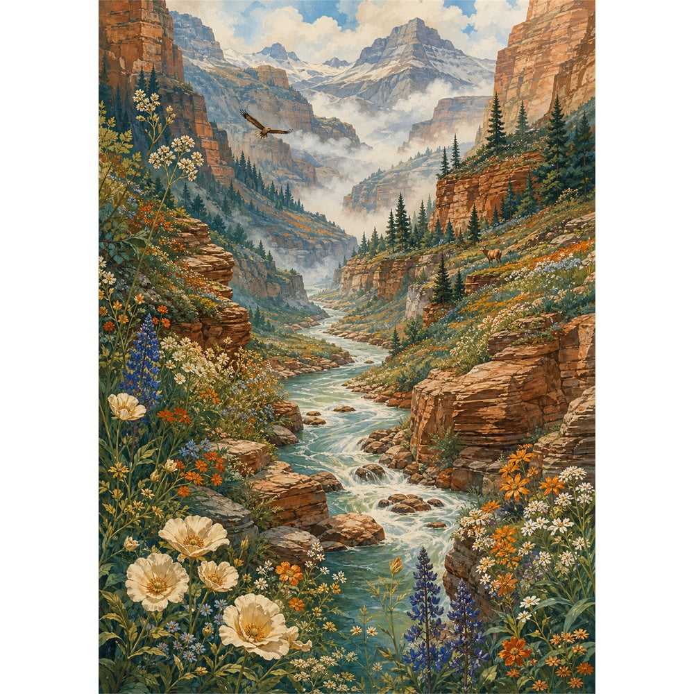 Misty Wildflower Canyon River 262 Portrait Puzzle - puzzle artwork