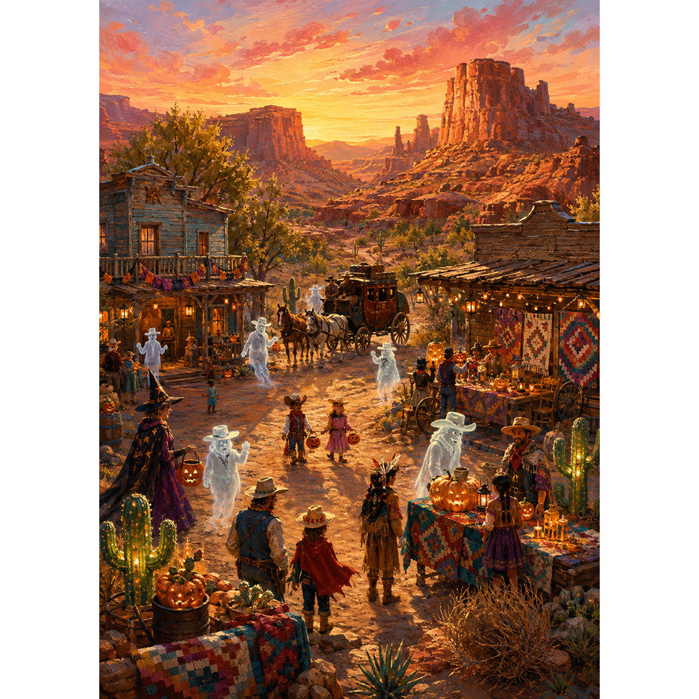 Sunset Halloween Ghost Town Jigsaw Puzzle - puzzle artwork