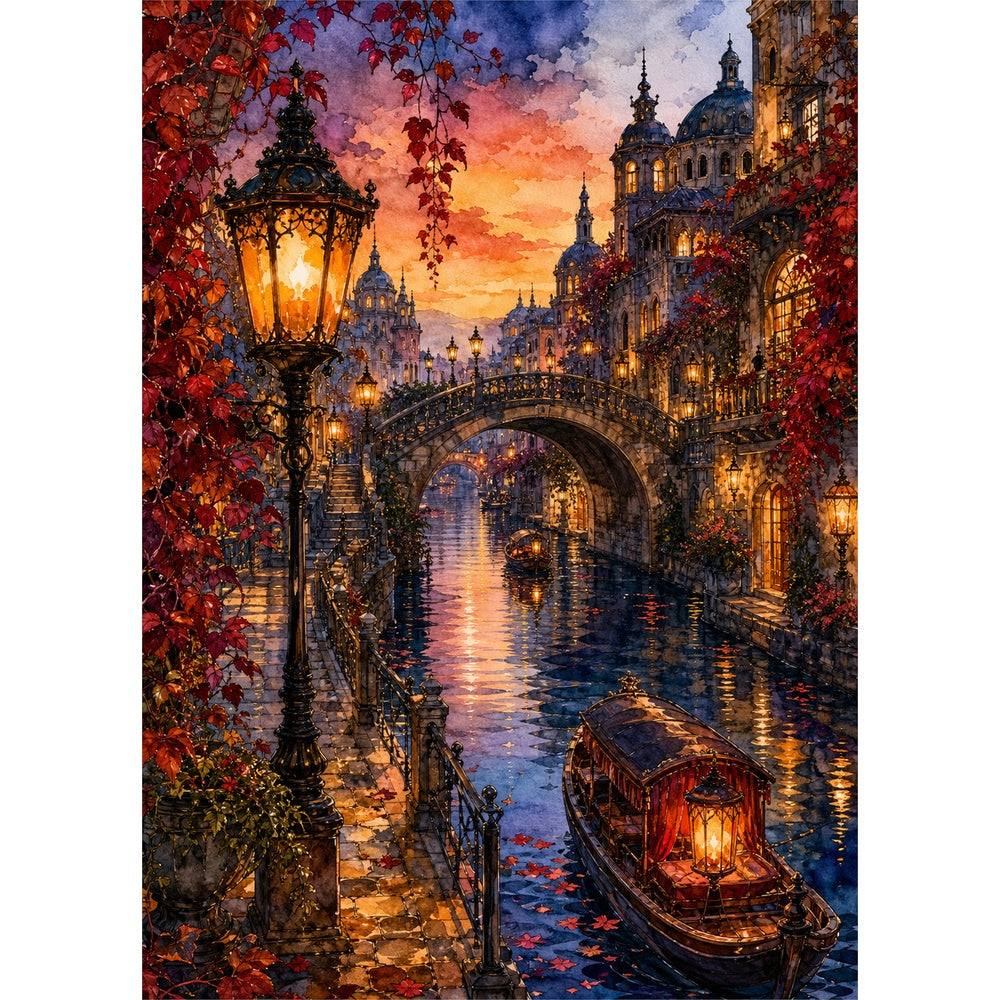 Amber Canal Lantern Quarter Portrait Puzzle - puzzle artwork