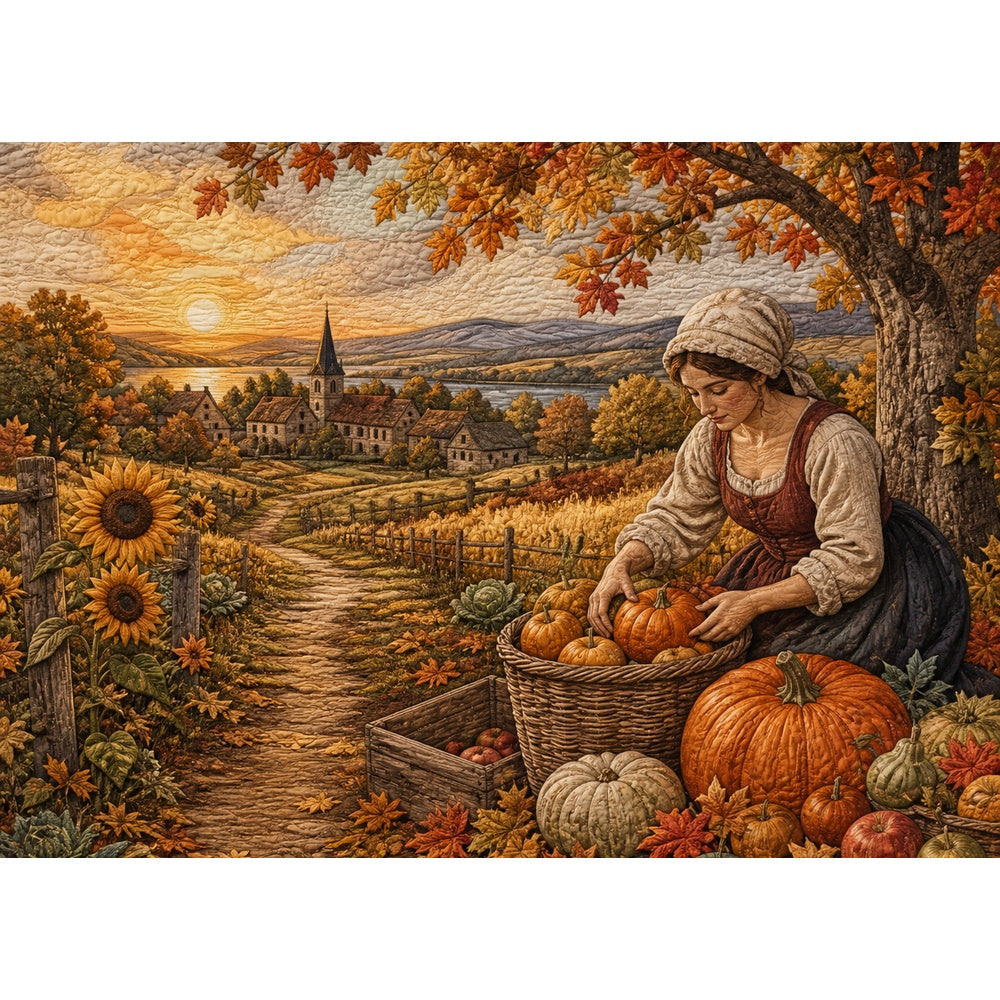 Sunlit Harvest Festival Textile Quilt Landscape Puzzle - puzzle artwork