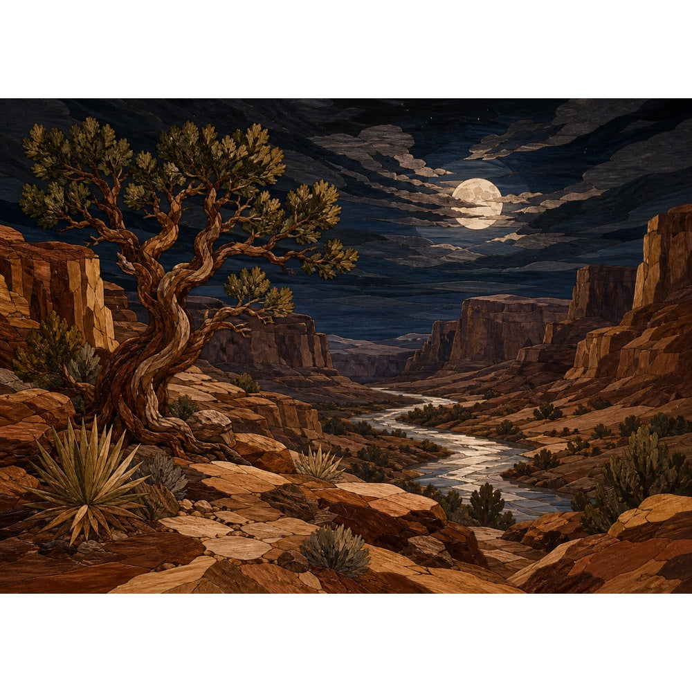 Moonlit Desert Canyon Landscape Puzzle - puzzle artwork