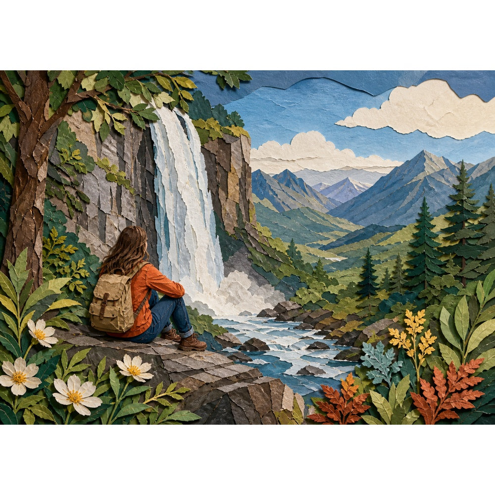 Luminous Waterfall Gorge Landscape Puzzle - puzzle artwork