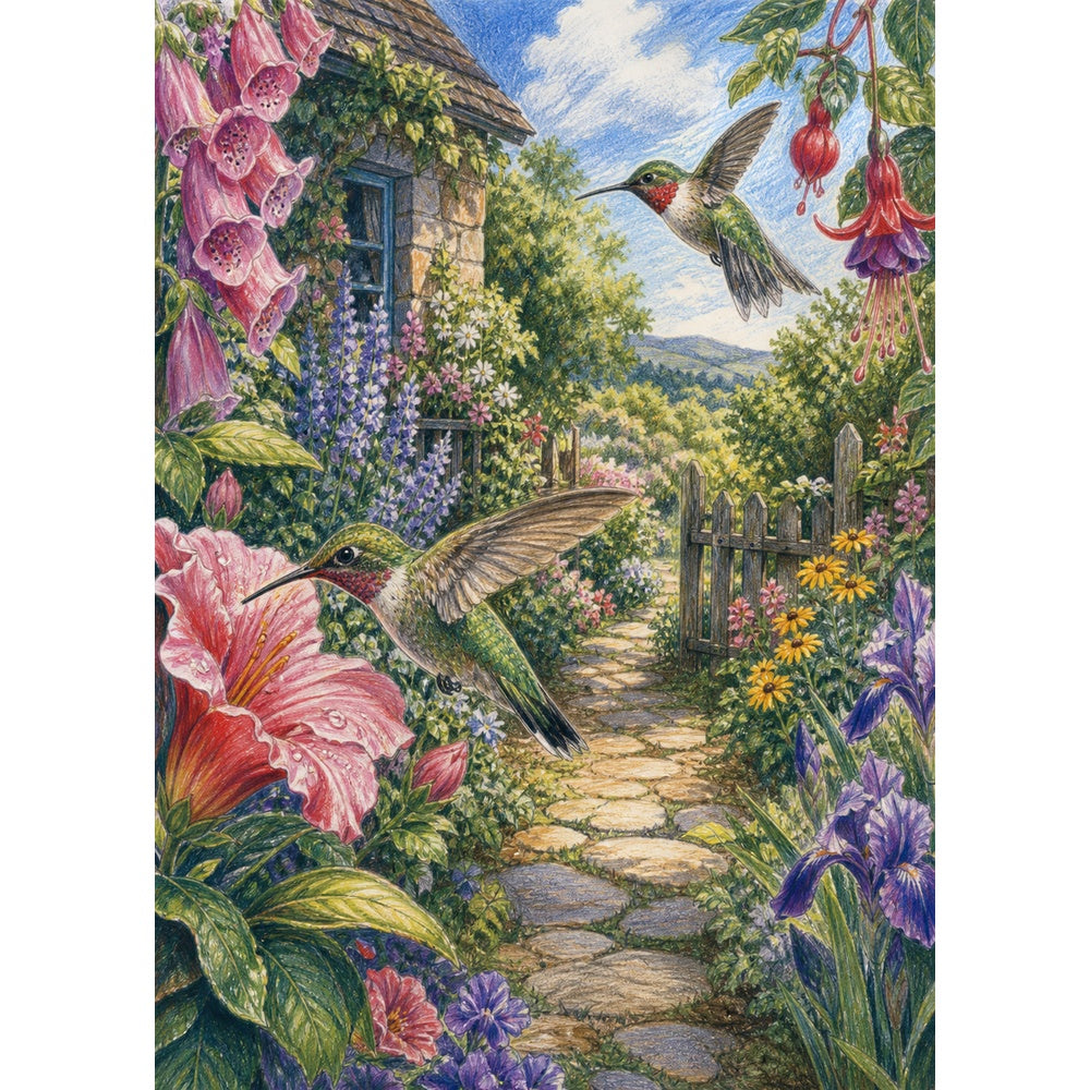 Rain-Washed Hummingbirds Portrait Puzzle - puzzle artwork