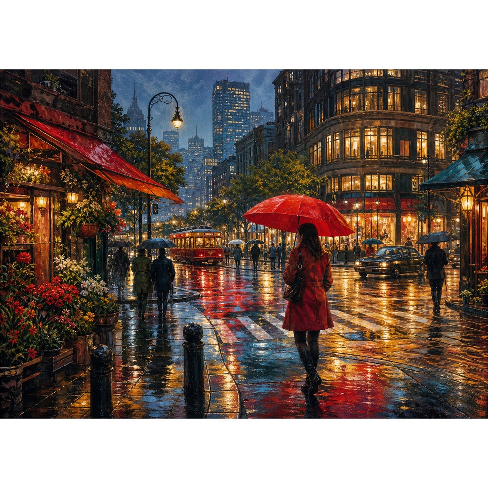 Rainwashed Rainy Metropolis Crossing Landscape Puzzle - puzzle artwork