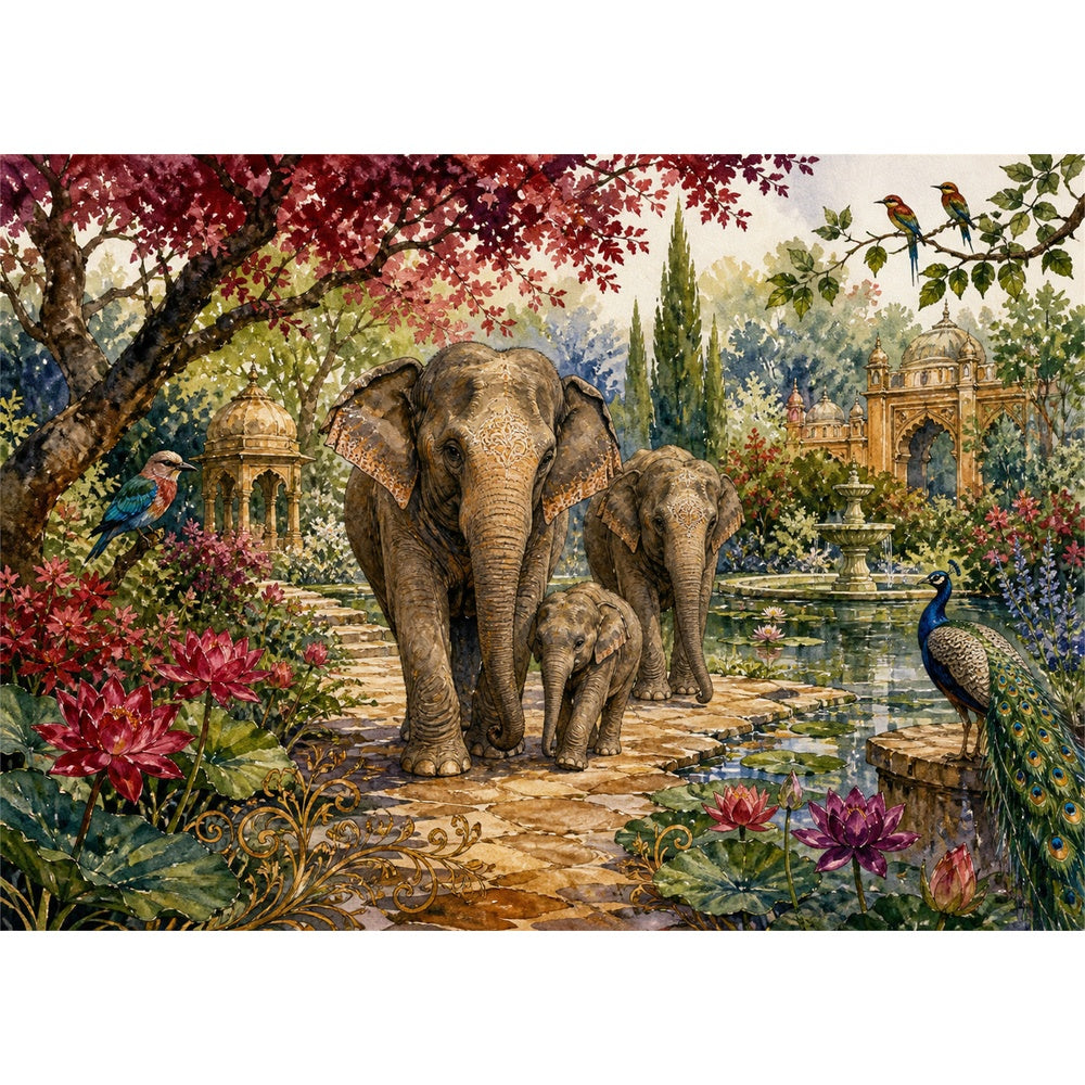 Hidden Elephant Garden Family Landscape Puzzle - puzzle artwork