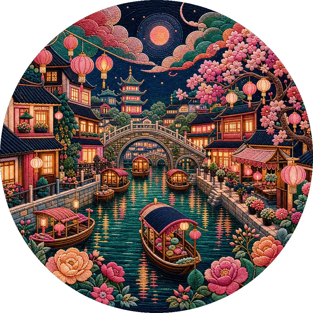 Dancing Canal Lantern Quarter Round Puzzle - puzzle artwork