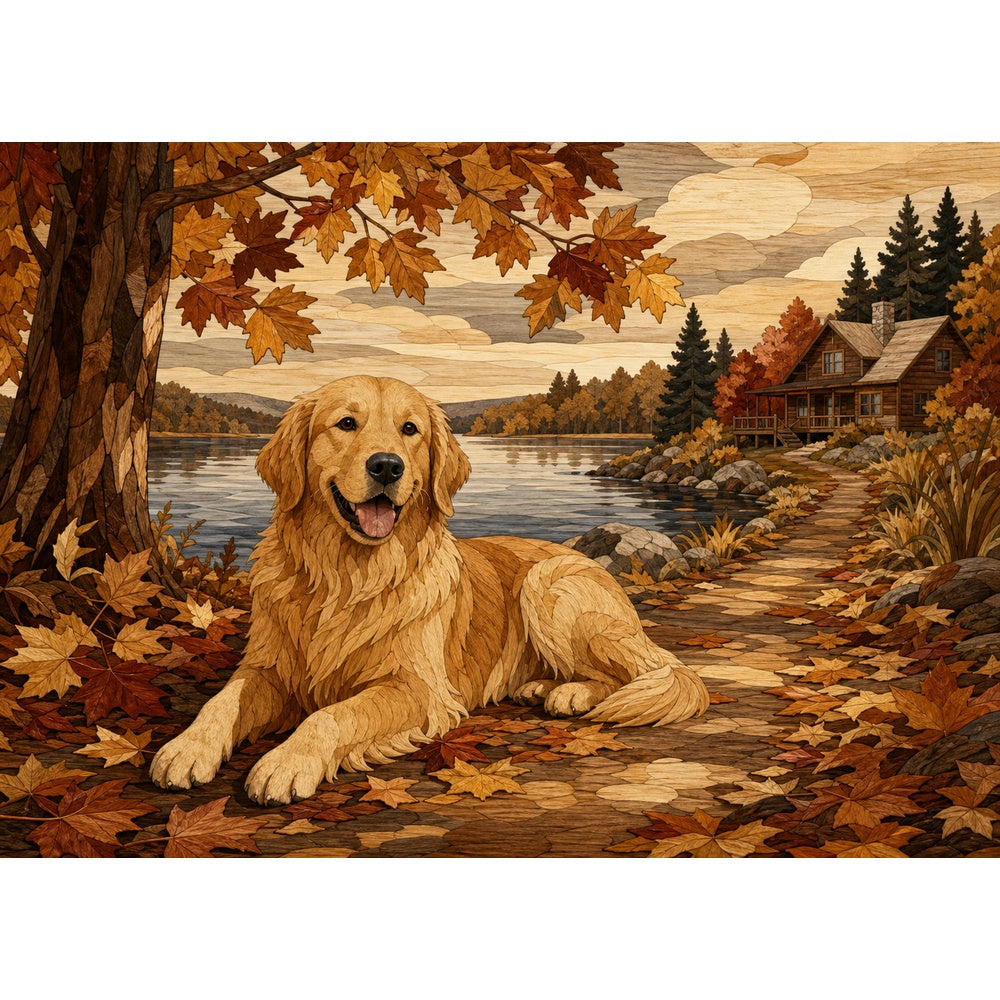 Sunlit Golden Retriever Landscape Puzzle - puzzle artwork