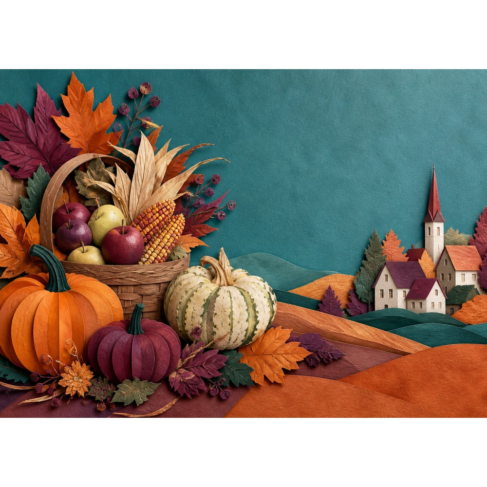 Moonlit Harvest Festival Paper Cut Collage Landscape Puzzle - puzzle artwork