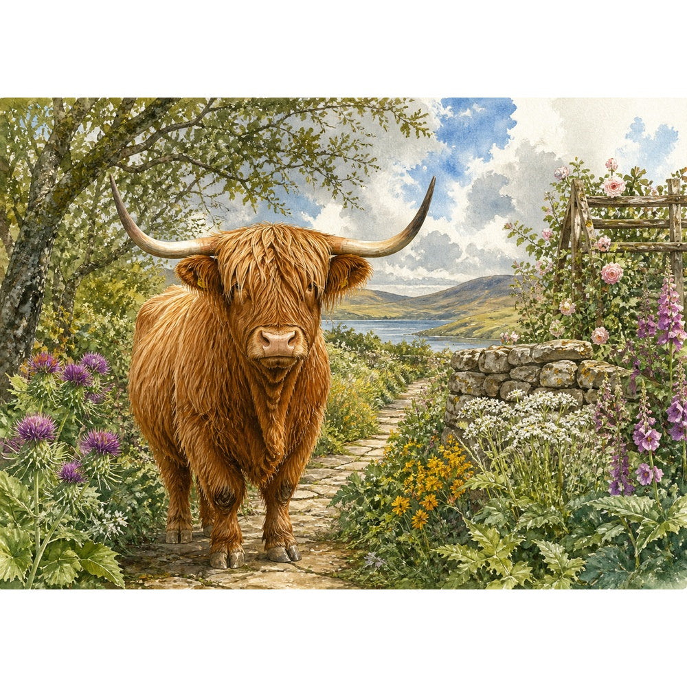 Story-Rich Highland Cattle Landscape Puzzle - puzzle artwork