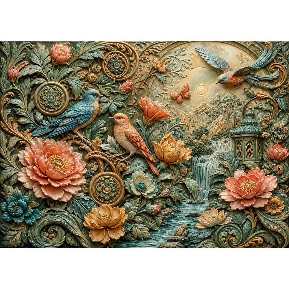 Enchanted Sculpted Floral Relief Landscape Puzzle - puzzle artwork