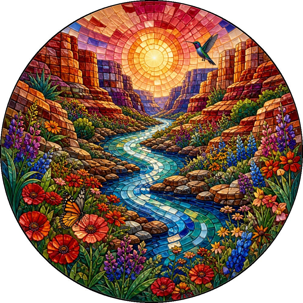 Honeyed Wildflower Canyon River Round Puzzle - puzzle artwork