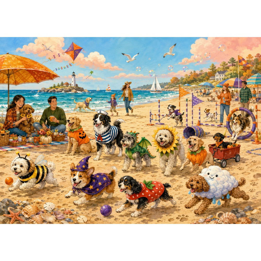 Dog Costume Beach Party 1000 Piece Puzzle - puzzle artwork