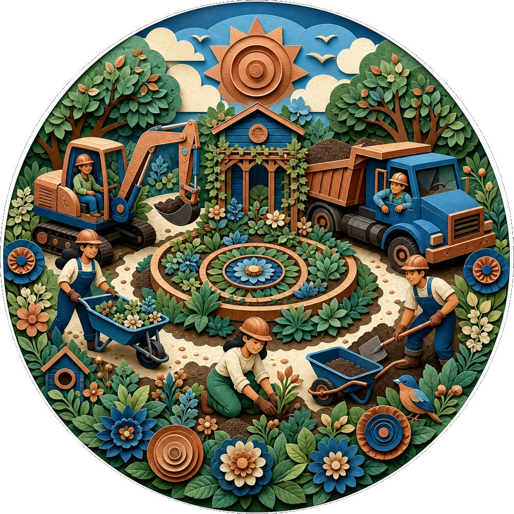 Sapphire Construction Site Story Round Puzzle - puzzle artwork