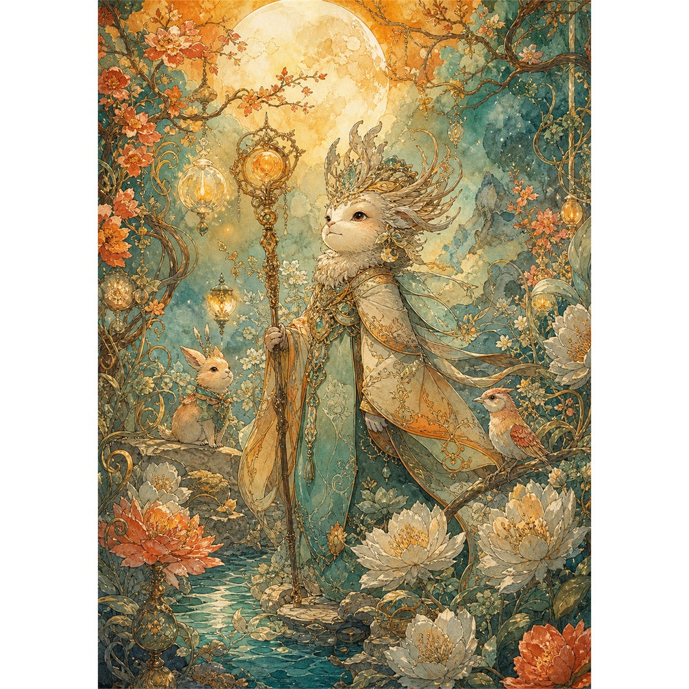 Sunlit Moon Garden Guardian Portrait Puzzle - puzzle artwork