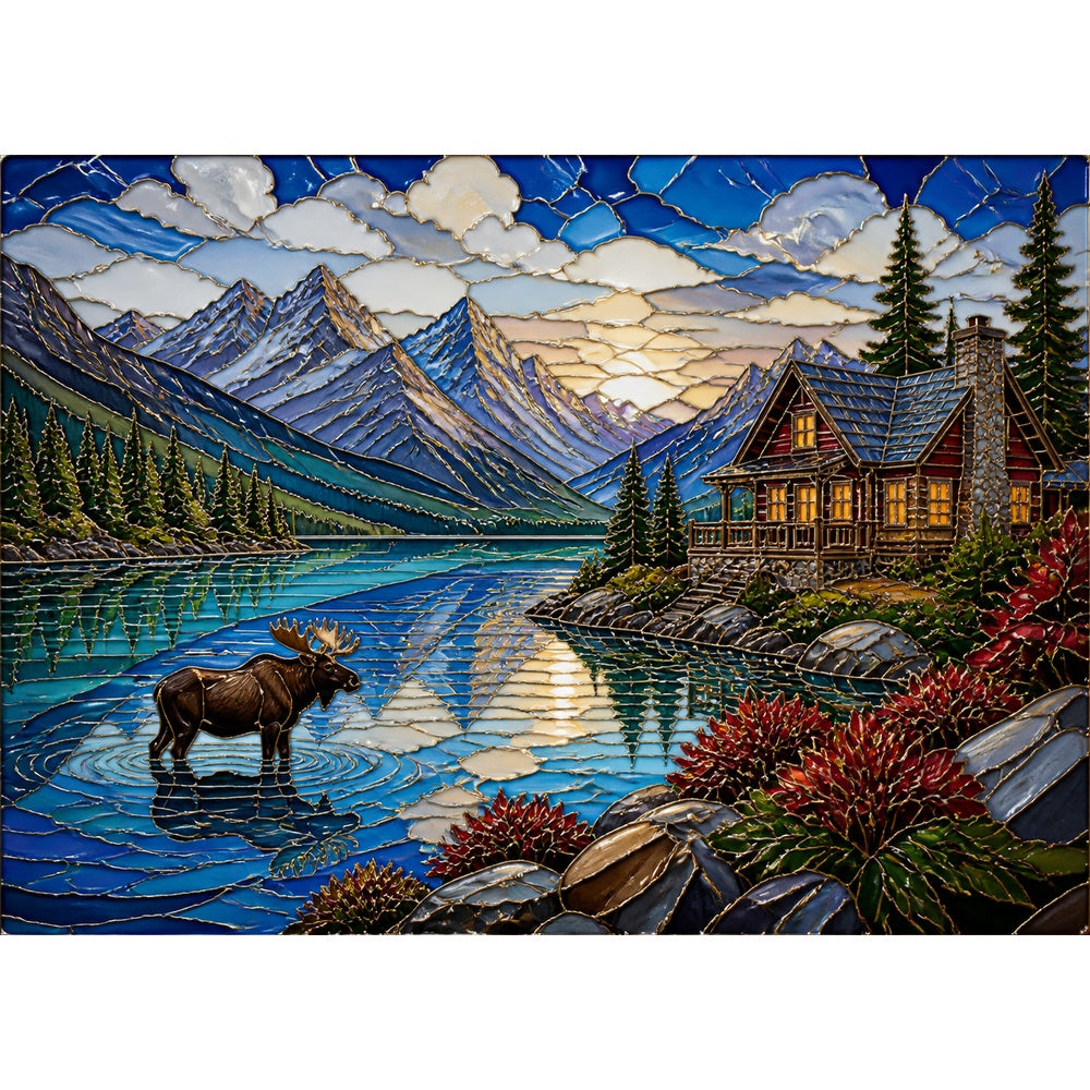 Vibrant Alpine Lake Landscape Puzzle - puzzle artwork
