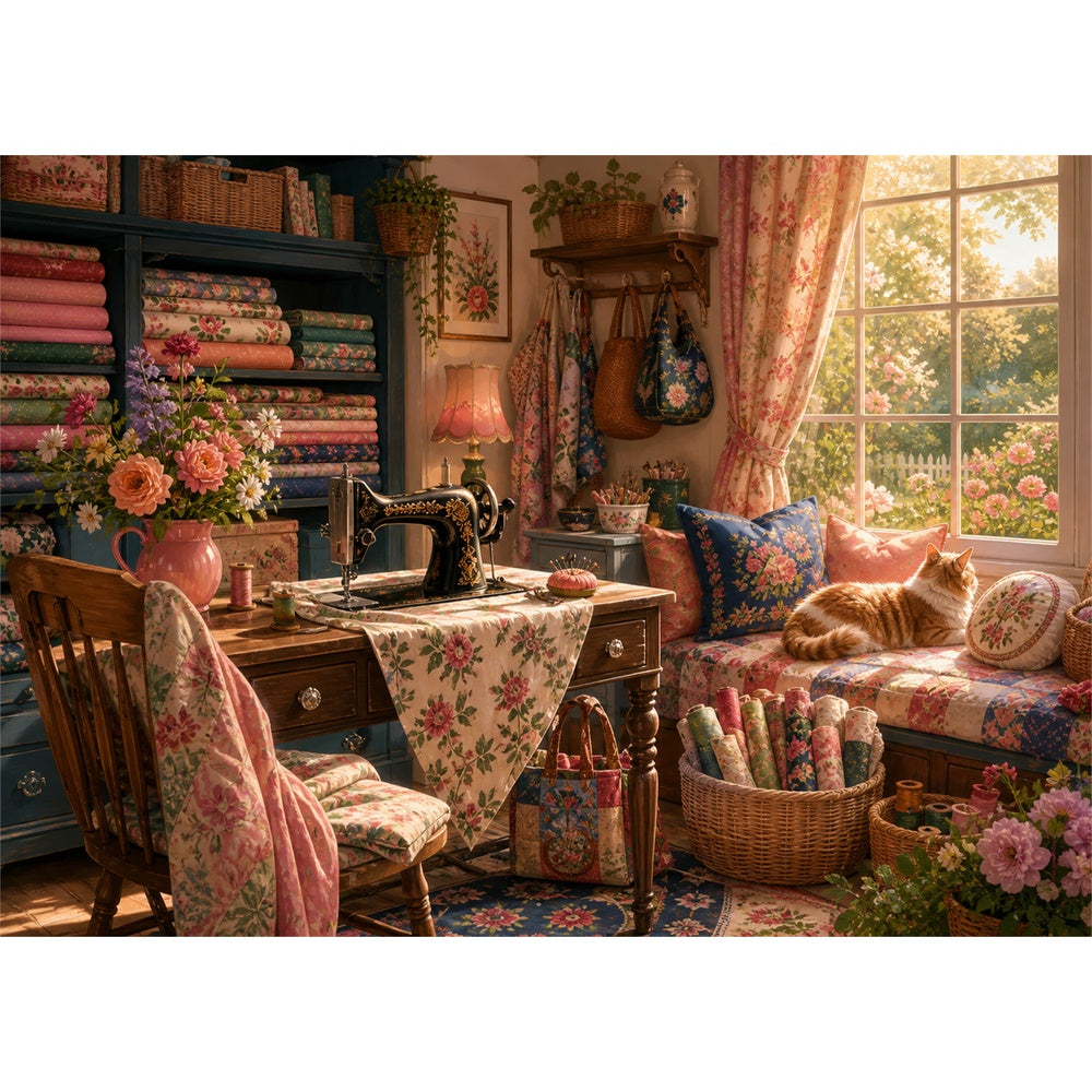 Wildflower Cottage Sewing Room Landscape Puzzle - puzzle artwork