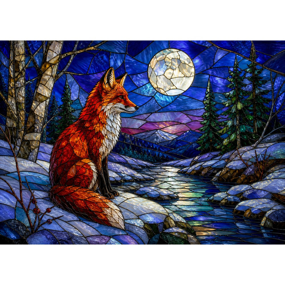 Moonlit Red Fox Landscape Puzzle - puzzle artwork