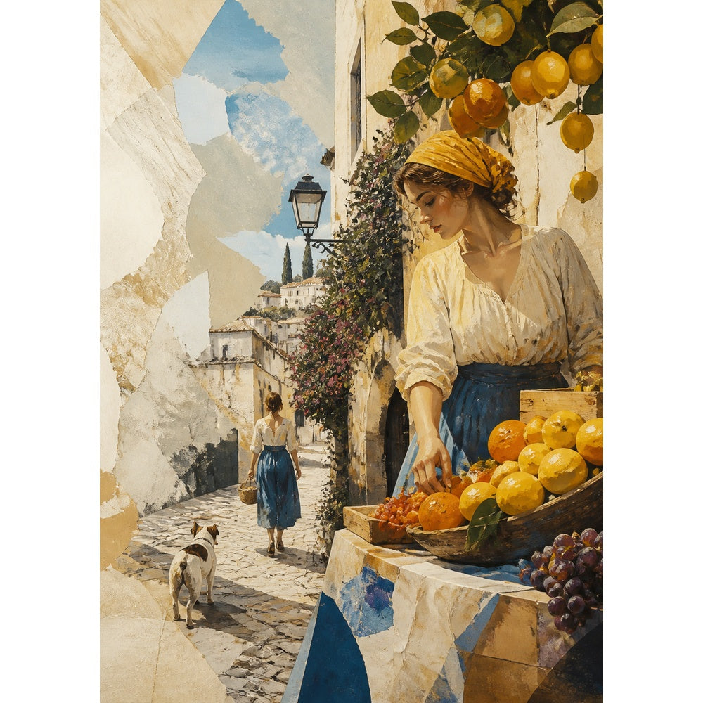Quiet Gouache Fruit Market Portrait Puzzle - puzzle artwork