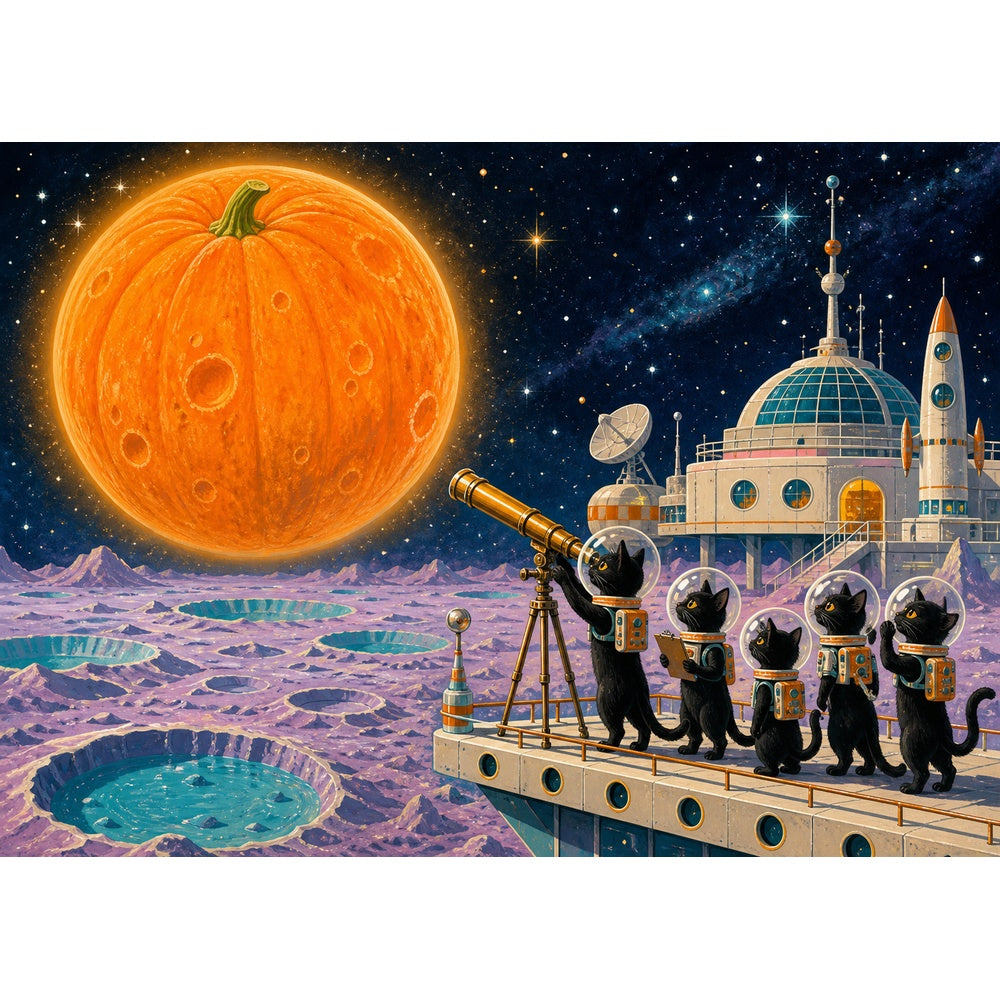 Space Cats Pumpkin Planet 1000 Piece Puzzle - puzzle artwork