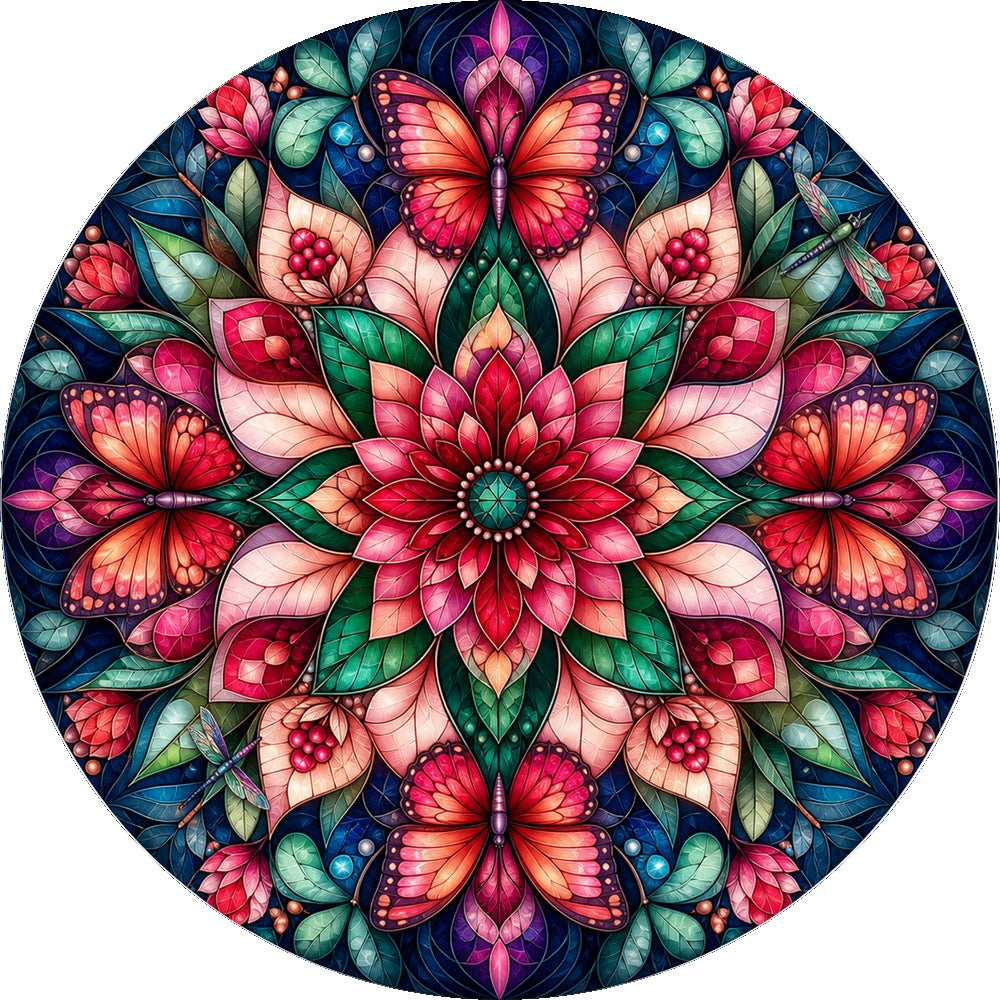 Crimson Botanical Kaleidoscope Round Puzzle - puzzle artwork