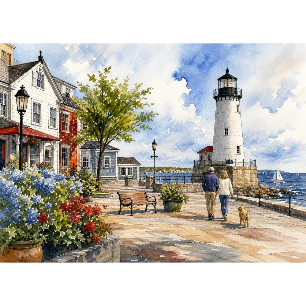 Story-Rich Lighthouse Harbor Landscape Puzzle - puzzle artwork