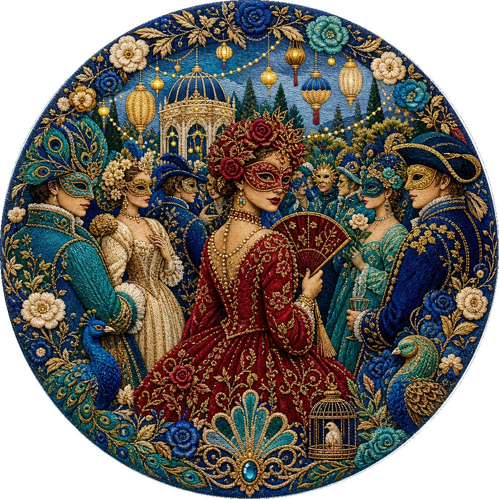Crimson Masked Garden Ball Round Puzzle - puzzle artwork