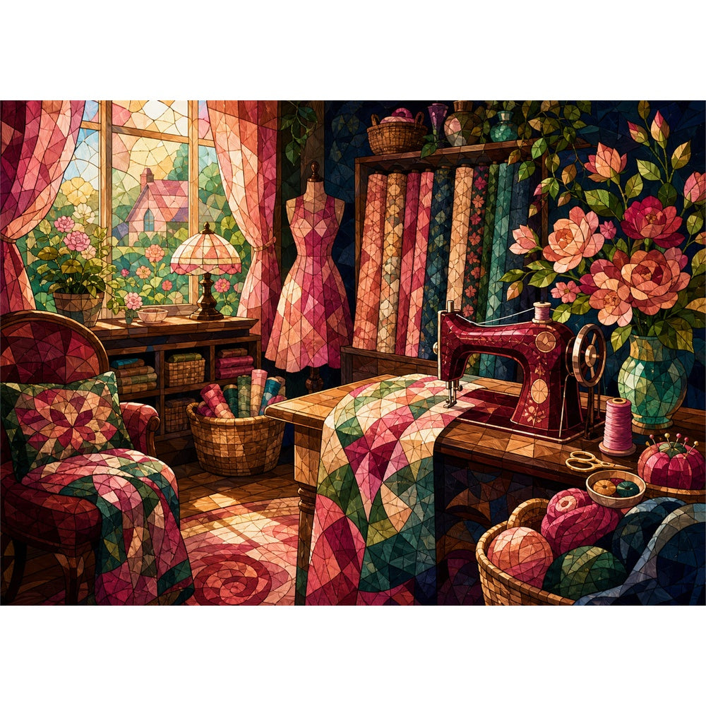 Crimson Cottage Sewing Room Landscape Puzzle - puzzle artwork