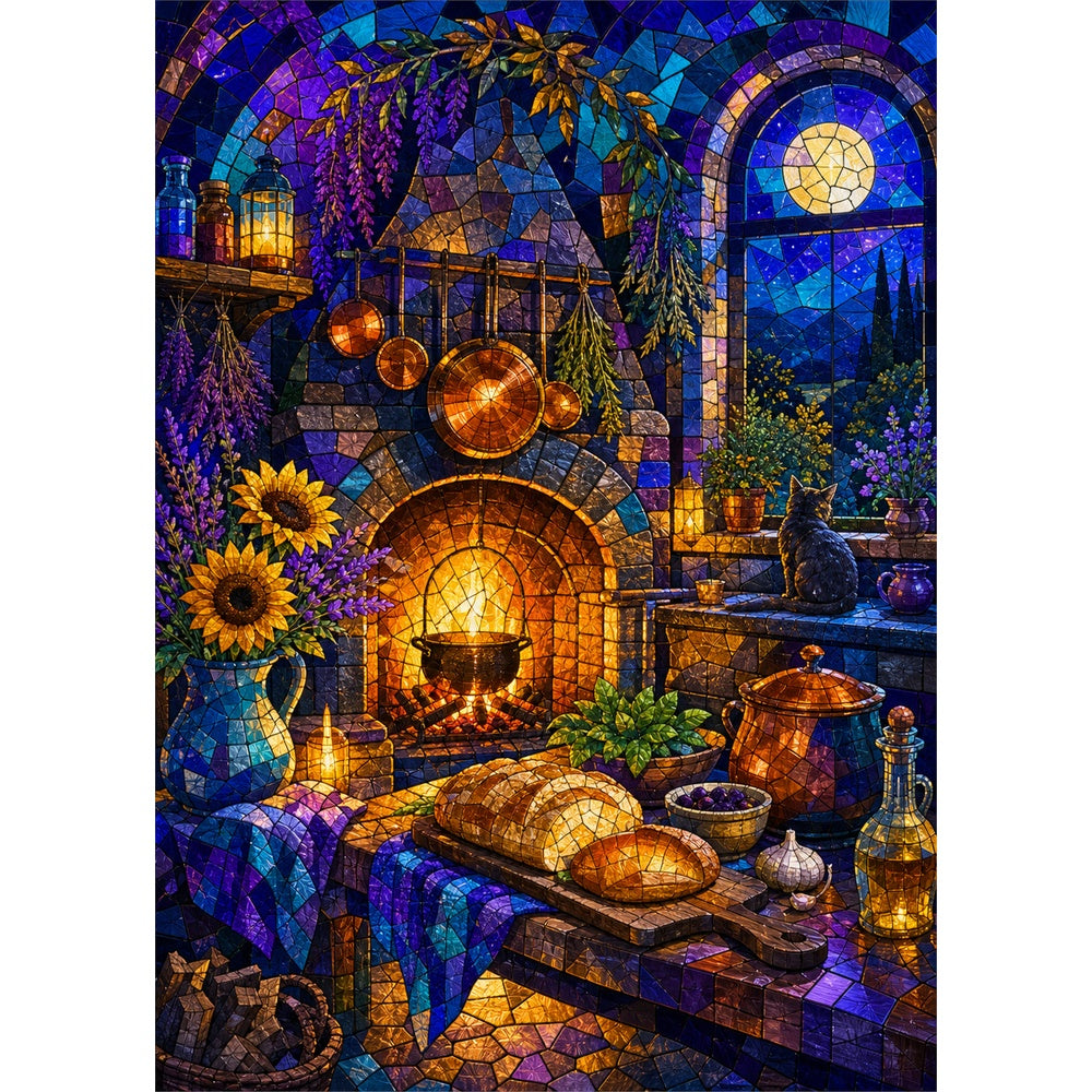 Moonlit Kitchen Hearth, Jigsaw Puzzle by Aeekdook