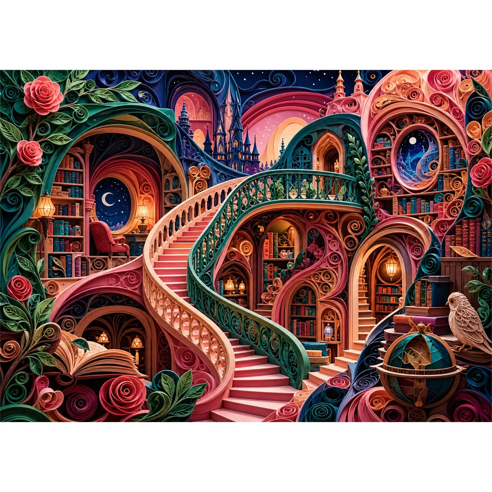 Twilight Impossible Library Stair Landscape Puzzle - puzzle artwork