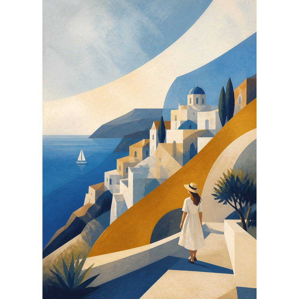 Sunlit Painted Seaside Town Portrait Puzzle - puzzle artwork