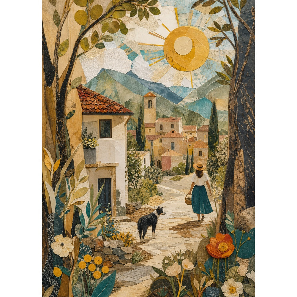 Sunlit Folk-Art Village Portrait Puzzle - puzzle artwork