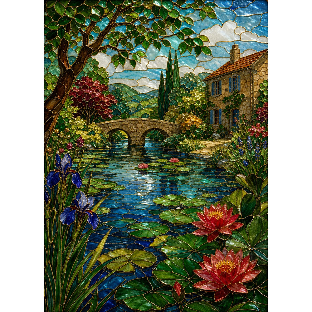 Sunlit Water-Lily Pond Portrait Puzzle - puzzle artwork