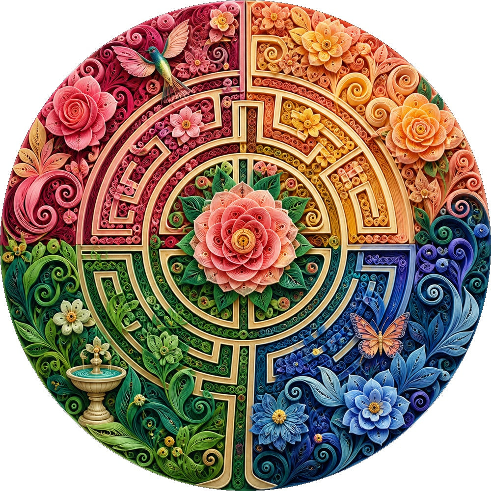 Golden Floral Labyrinth Round Puzzle - puzzle artwork