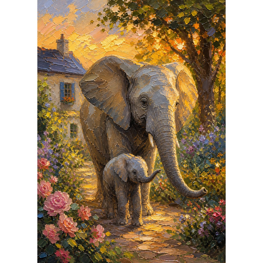 Golden-Hour Elephant Family Portrait Puzzle - puzzle artwork