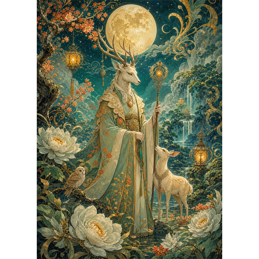 Starlit Moon Garden Guardian Portrait Puzzle - puzzle artwork