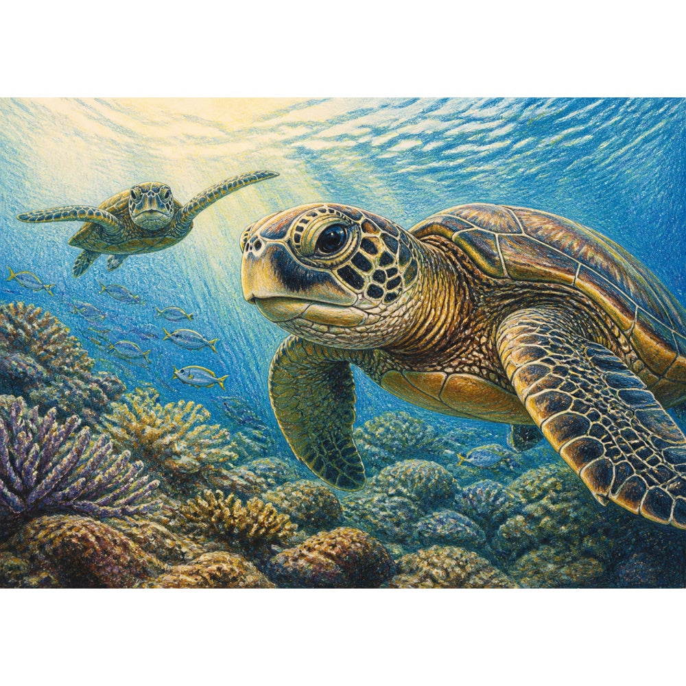 Luminous Sea Turtles Landscape Puzzle - puzzle artwork