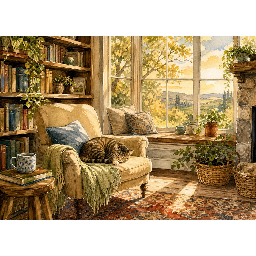 Golden-Hour Reading Nook Landscape Puzzle - puzzle artwork