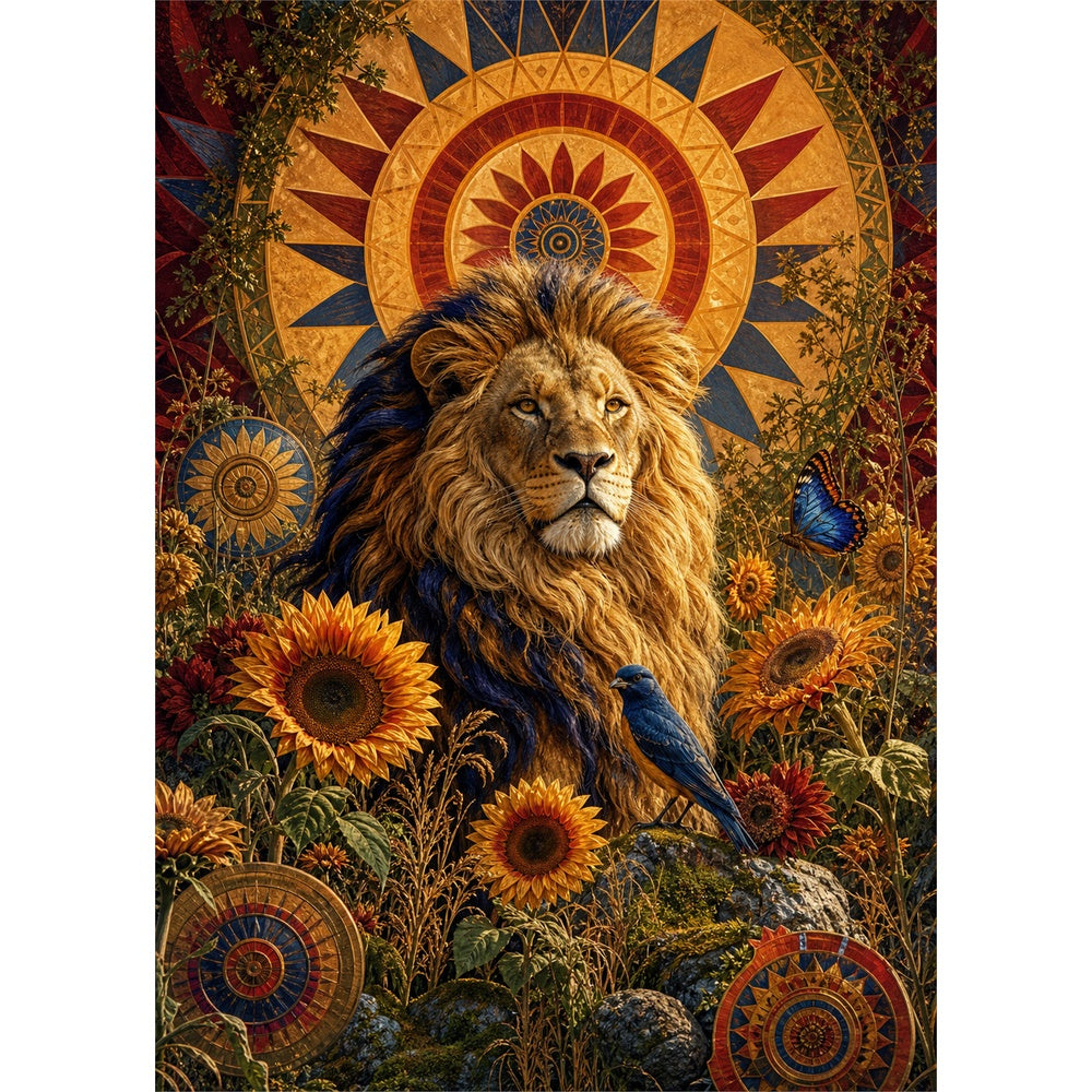 Sapphire Lion Sun Garden Portrait Puzzle - puzzle artwork