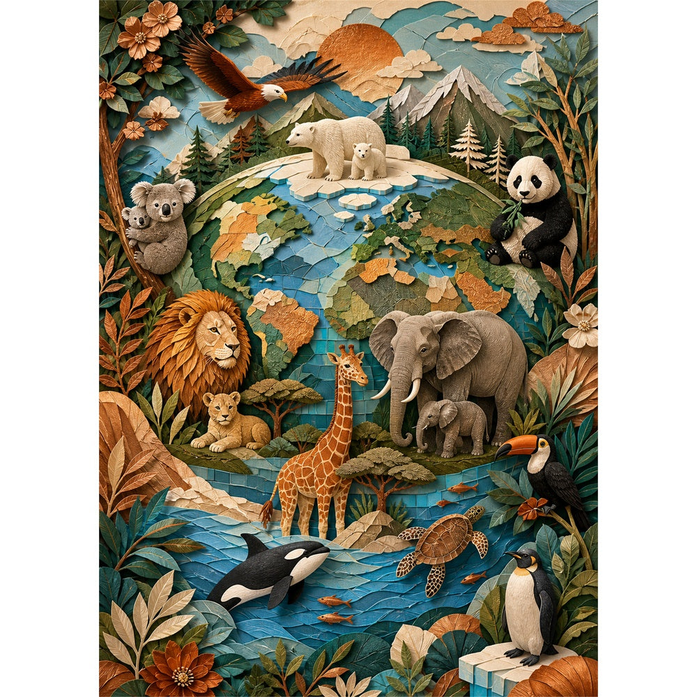 Secret Around the World Animals Portrait Puzzle - puzzle artwork