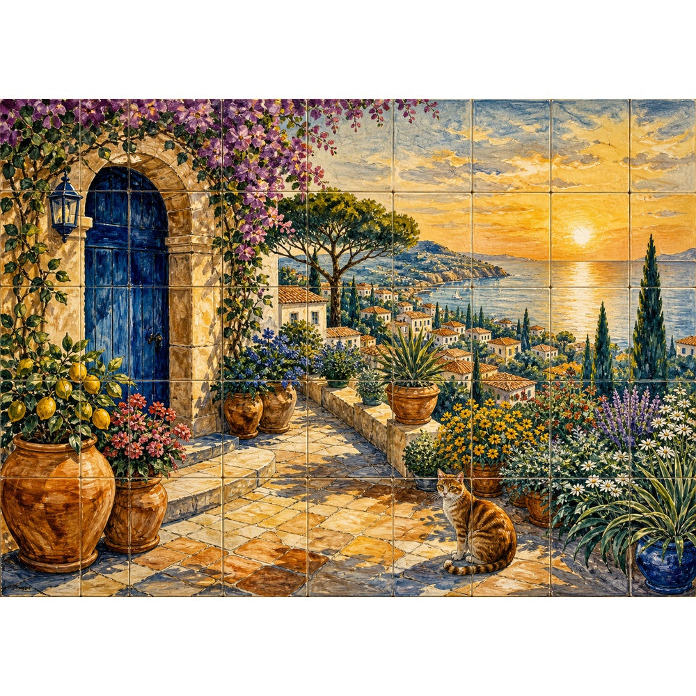 Golden-Hour Garden Courtyard Landscape Puzzle - puzzle artwork
