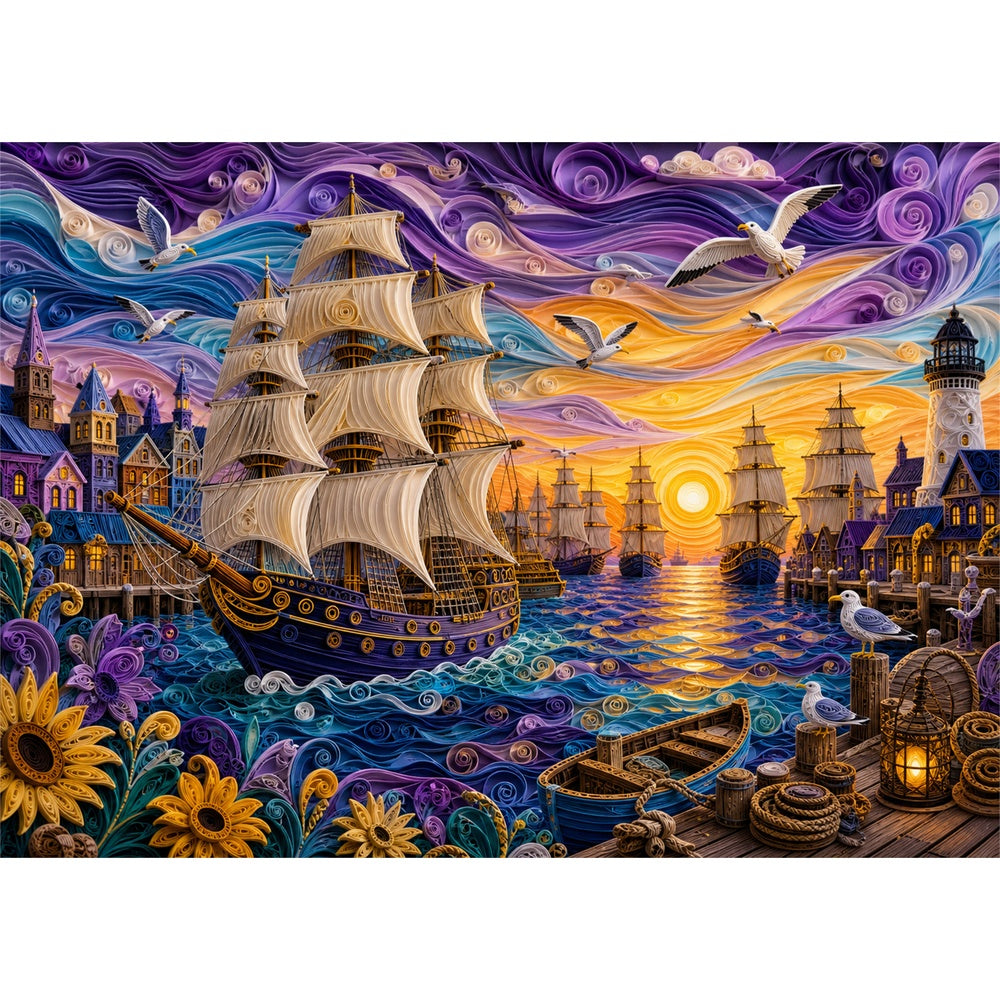 Whispering Harbor of Tall Ships Landscape Puzzle - puzzle artwork
