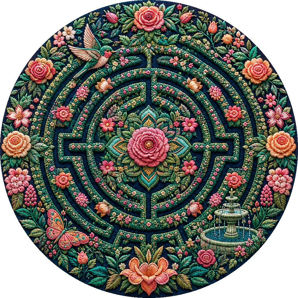 Emerald Floral Labyrinth Round Puzzle - puzzle artwork