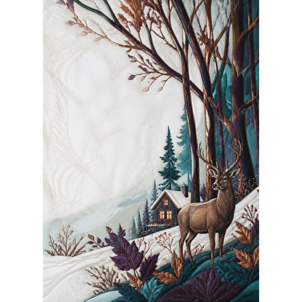 Luminous Stained Glass Forest Textile Quilt Portrait Puzzle - puzzle artwork