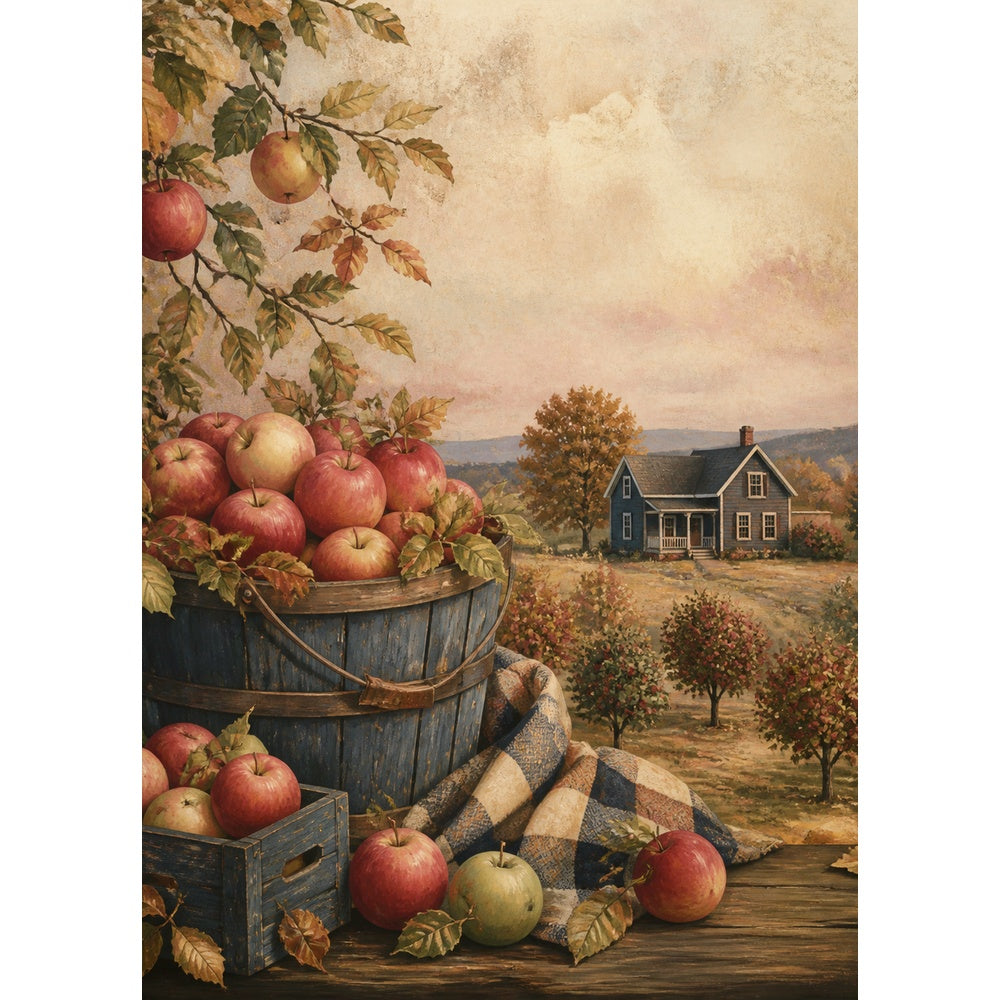 Sunlit Autumn Apple Orchard Folk Art Portrait Puzzle - puzzle artwork